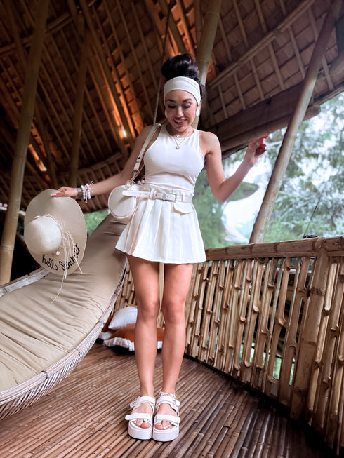 CORRUGATED shorts + belt GIFT "AMELIA" - light beige